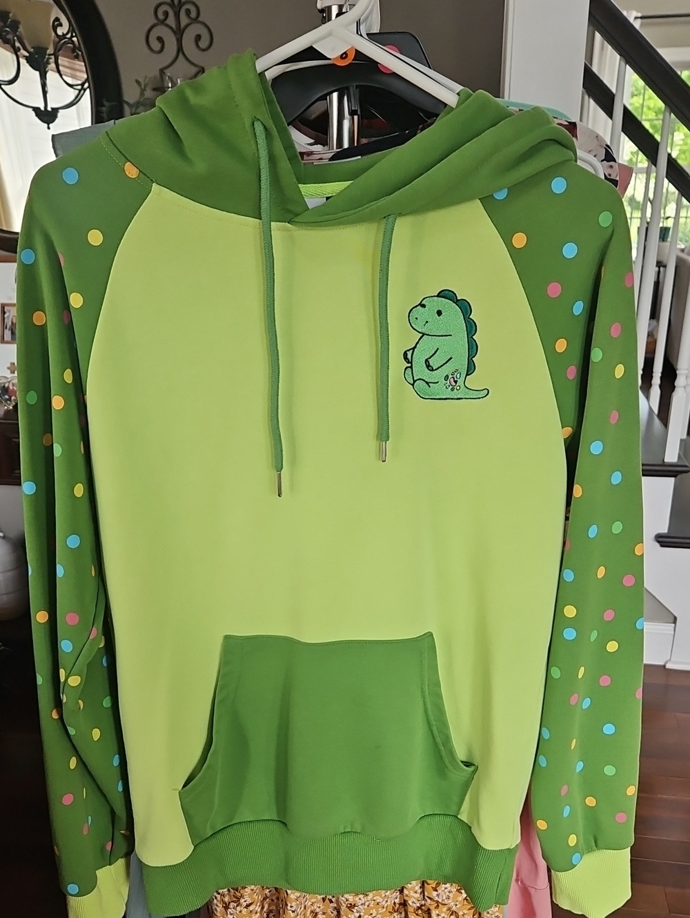 Moriah Elizabeth Green Pickle the Dinosaur Polka Dot Hoodie
